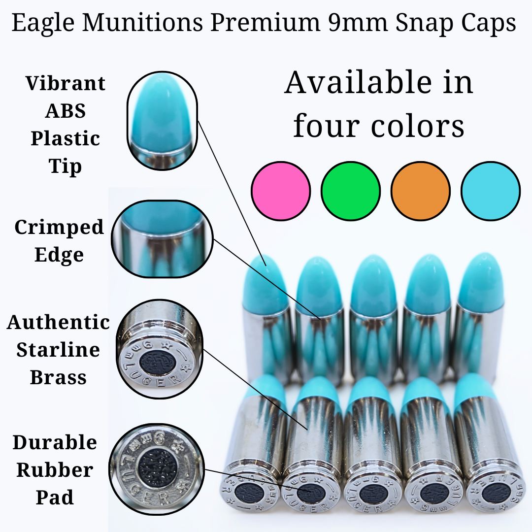 Eagle Munitions, LLC. Premium 9mm Snap Caps - Dry Fire Rounds - Dummy Rounds (Blue, 20 Count)