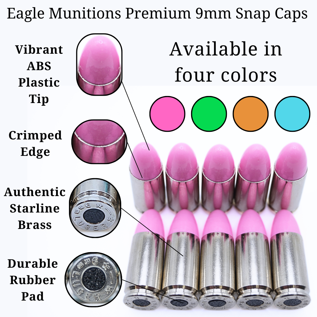Eagle Munitions, LLC. Premium 9mm Snap Caps - Dry Fire Rounds - Dummy Rounds (Pink, 20 Count)